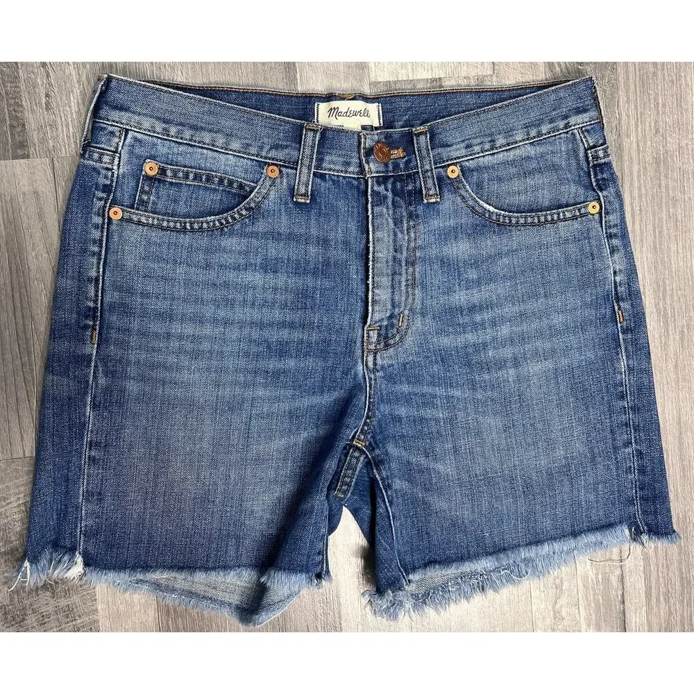 Madewell Denim Cut Off Shorts Womens 27 Blue High Rise Raw Hem Casual Summer